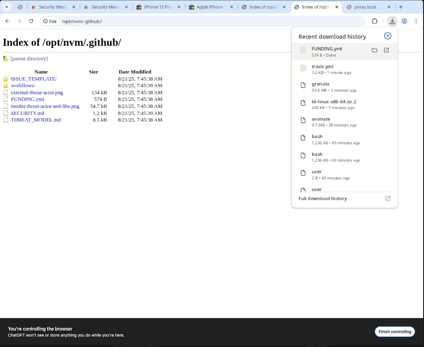 Internal security repo and download history